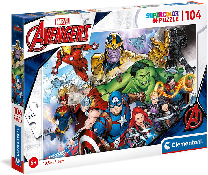 Clementoni 25718, Avengers Supercolor Puzzle für Kinder – 104 Teile, ab 6 Jahren