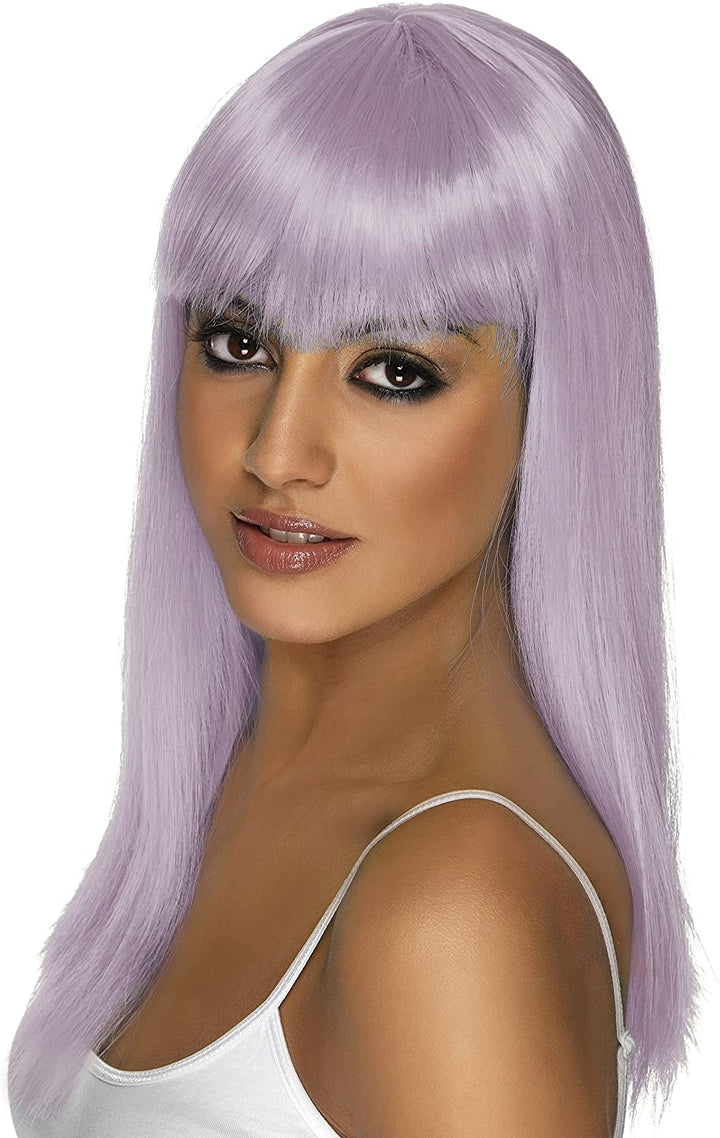 Smiffys Women's Long and Straight Lilac Wig with Bangs, One Size, Glamourama Wig, 42156