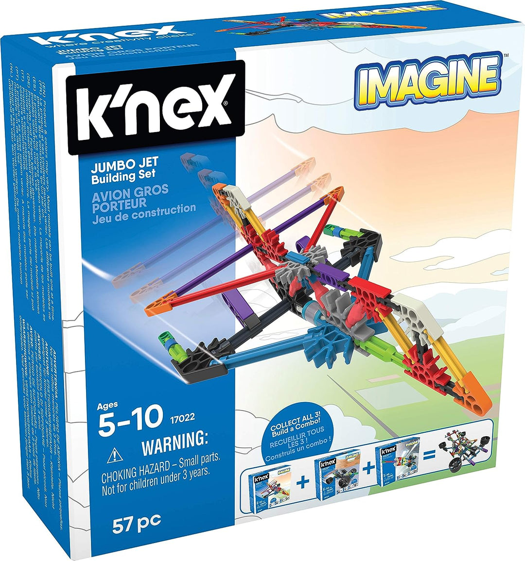 K'Nex 17022 Imagine Set Jumbo Jet Construction, 60 Teile, Alter 5–10, Konstruktionsspielzeug, mehrfarbig