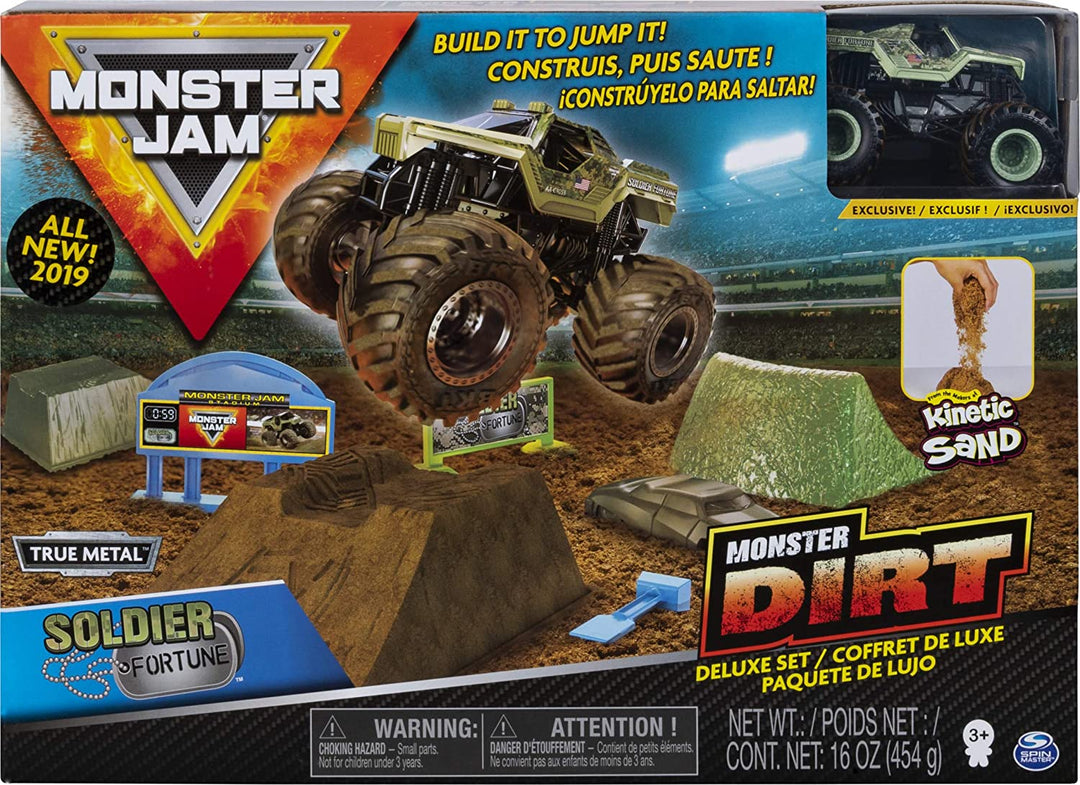 Monster Jam Monster Dirt Deluxe Set, con 16 oz de Monster Dirt y camión Monster Jam oficial a escala 1:64