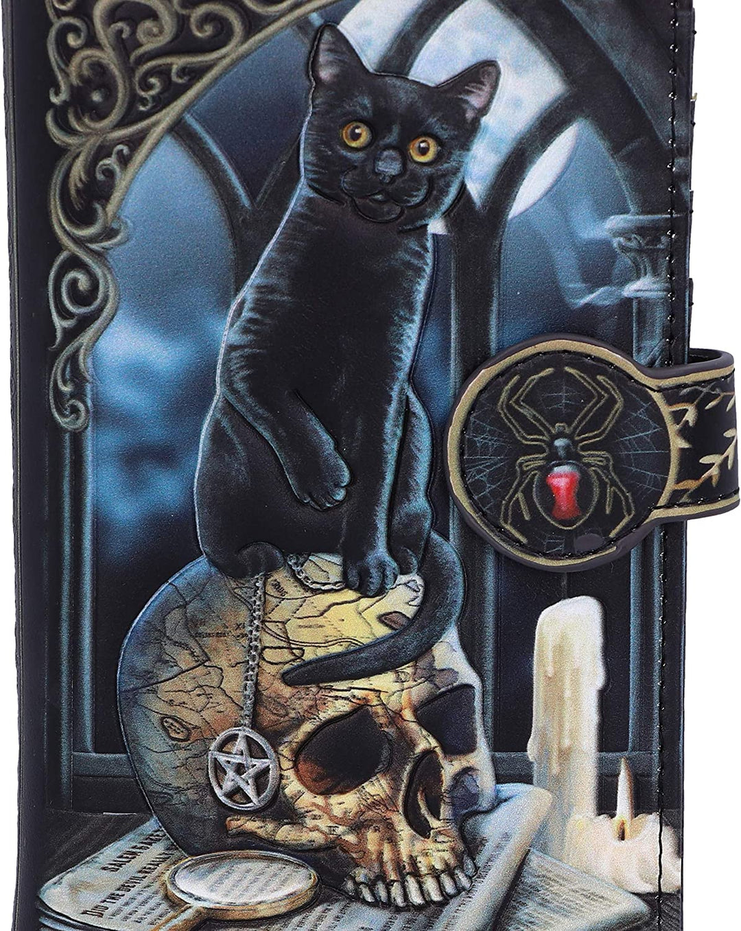 Nemesis Now Lisa Parker Spirits of Salem Black Cat Skull Map Embossed Purse, Pol