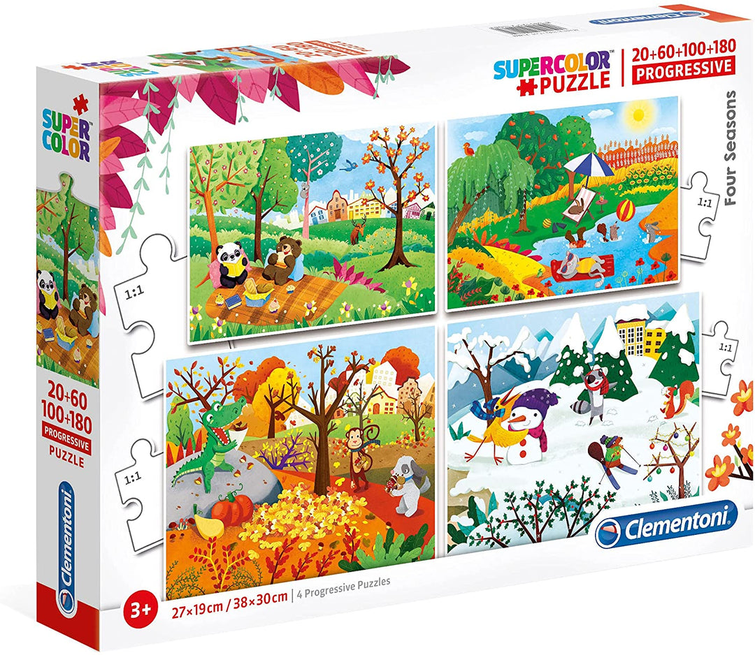 Clementoni – 21408 – Supercolor Puzzle – Vier Jahreszeiten – 20 + 60 + 80 + 180-teiliges Puzzle-Set