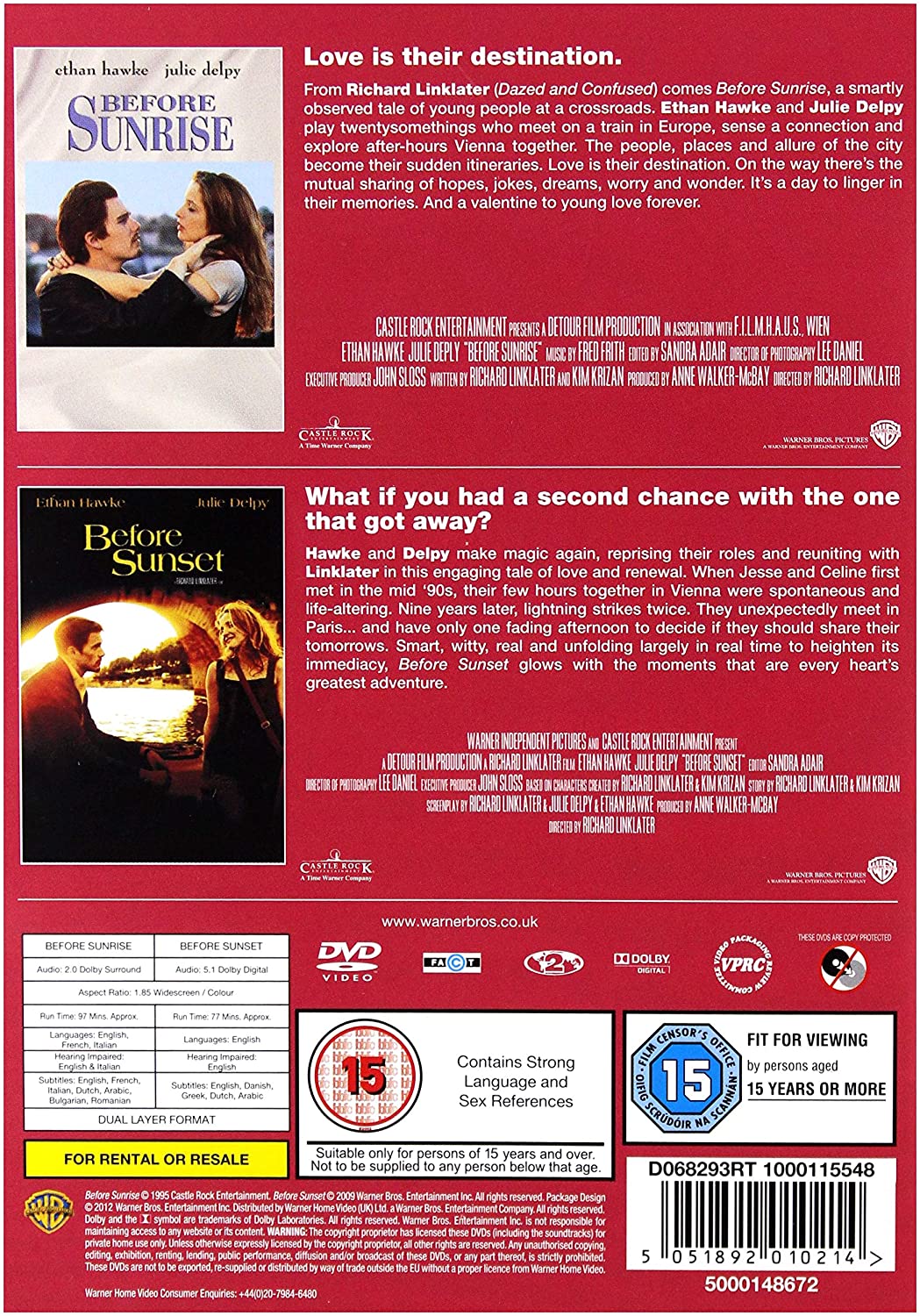 Before Sunrise / Before Sunset [1995] – Liebesfilm/Drama [DVD]