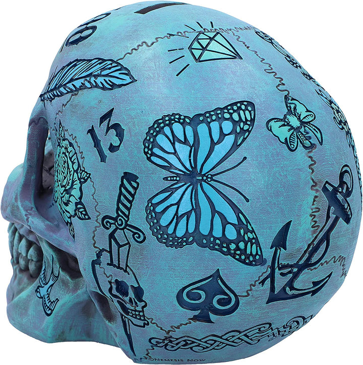 Nemesis Now Aqua Blue Traditional, Tribal Tattoo Fund Totenkopf, Polyresin, Einheitsgröße