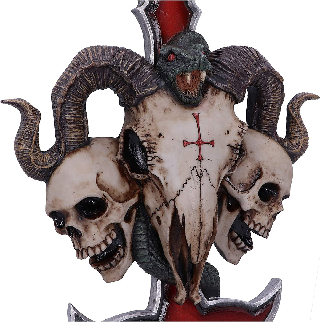 Nemesis Now James Ryman Devils Ram's Skull Petrine Cross Wandtafel, Rot, 30,5 cm