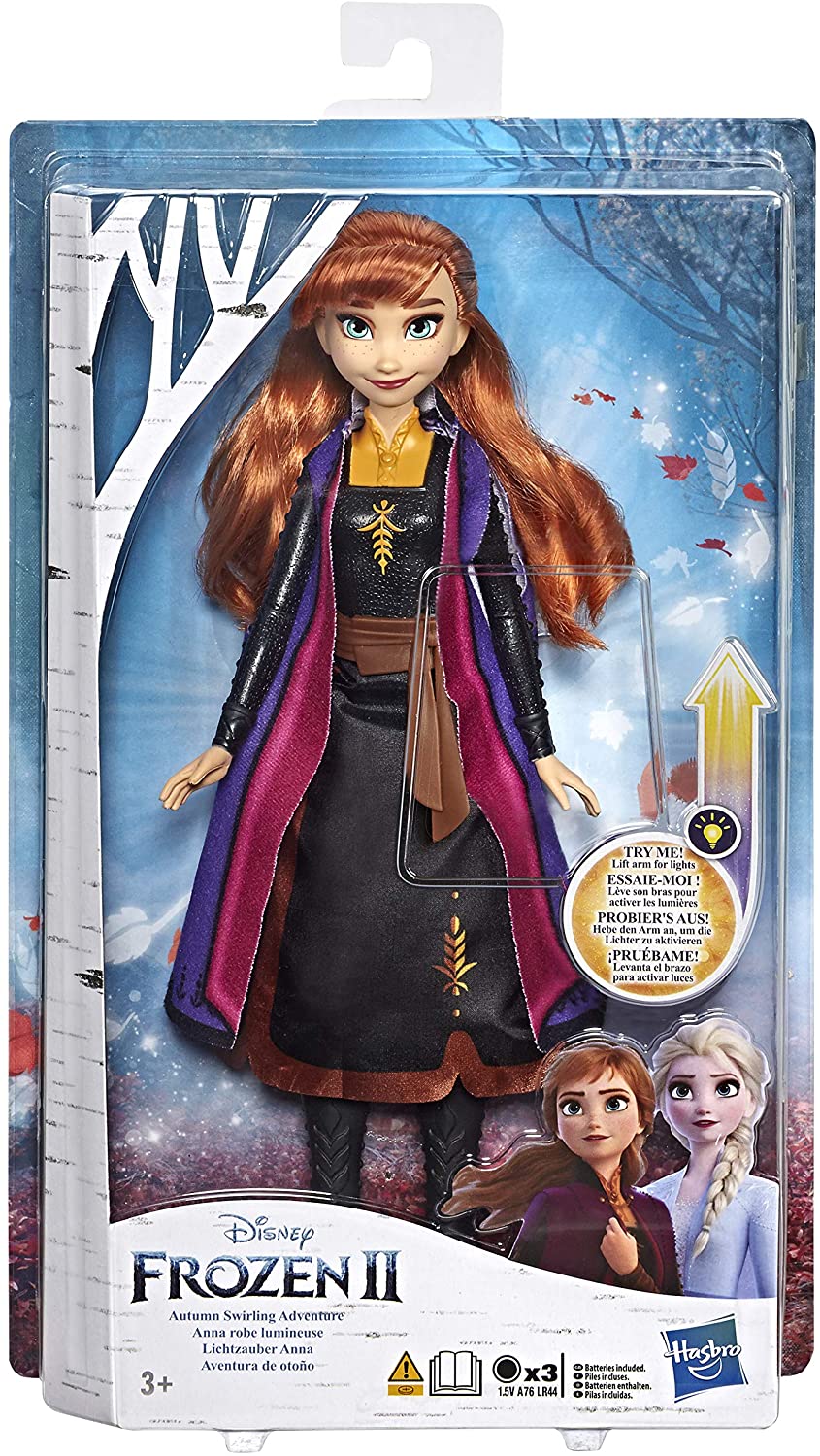 Poupée de mode Disney Frozen Anna Autumn Swirling Adventure qui s&#39;illumine, inspirée du film Frozen 2 de Disney