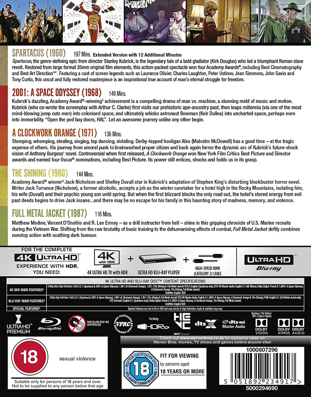 Stanley Kubrick: 5-Film-Sammlung [4K Ultra HD] [] [Blu-ray] [1960] [Region Fre [Blu-ray]