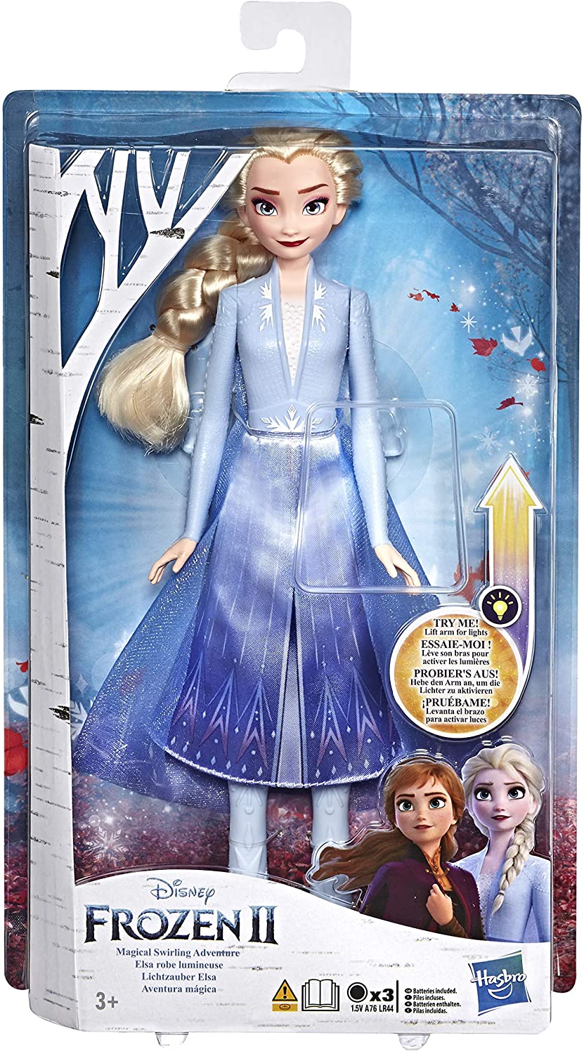 Disney Frozen Elsa Magische wirbelnde Abenteuer-Modepuppe, die aufleuchtet, inspiriert von Disneys Frozen 2-Film