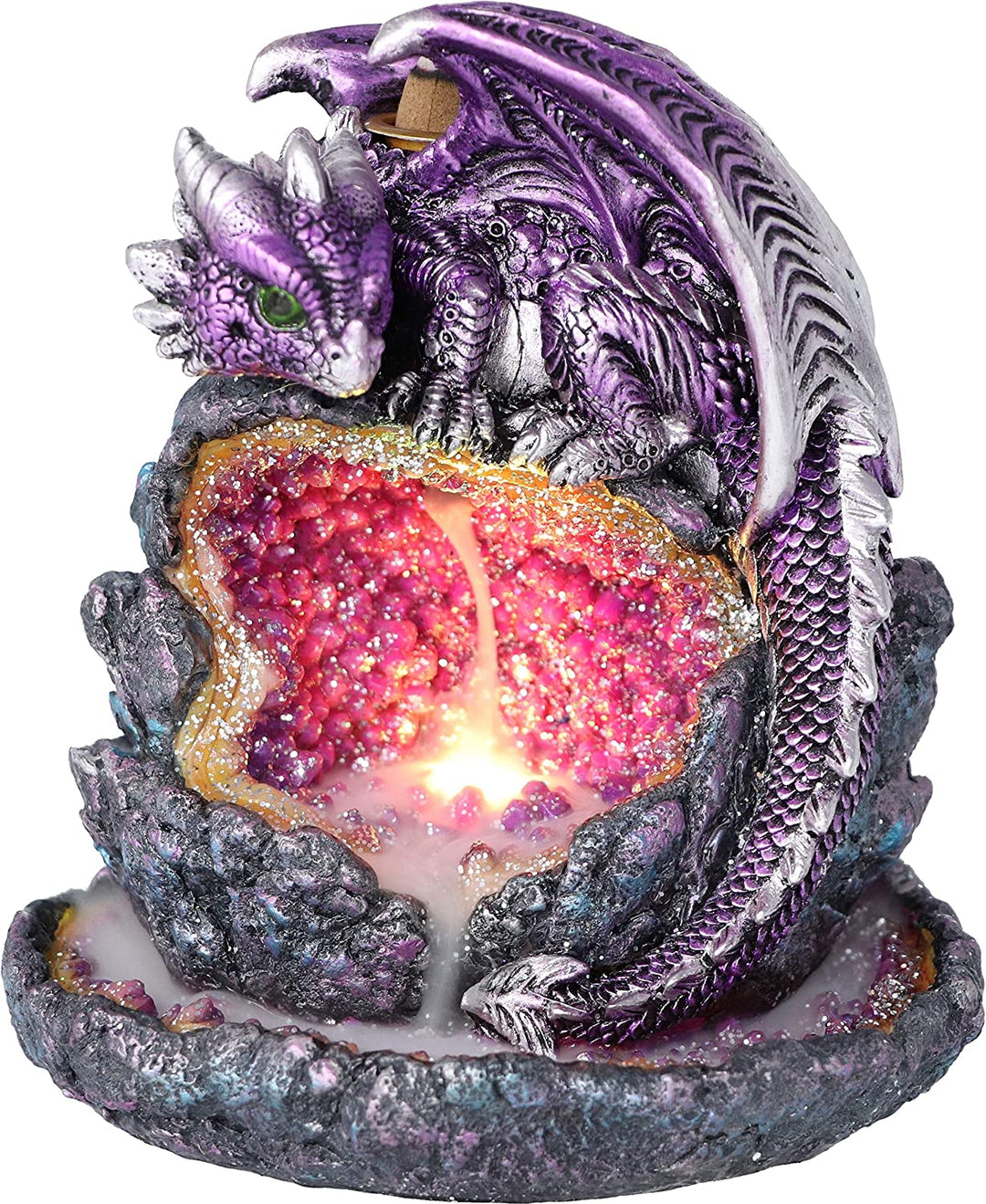 Crystalline Protector Purple Dragon Geode Backflow Weihrauchbrenner