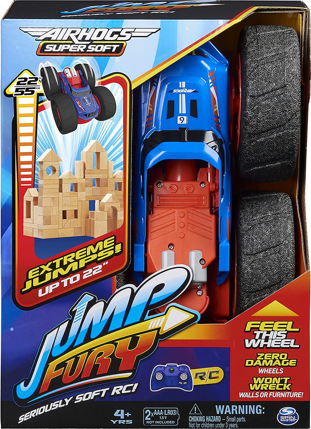 Air Hogs Super Soft, Jump Fury met schadevrije wielen, Extreem springende auto met afstandsbediening, kinderspeelgoed