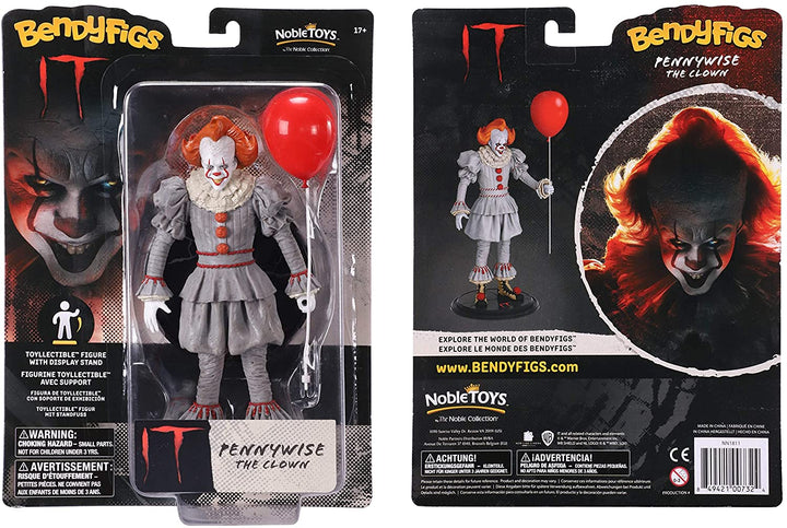 The Noble Collection IT Bendyfigs Pennywise - 7.5in (19cm) Noble Toys Bendable Figure Posable Collectible Doll Figures With Stand