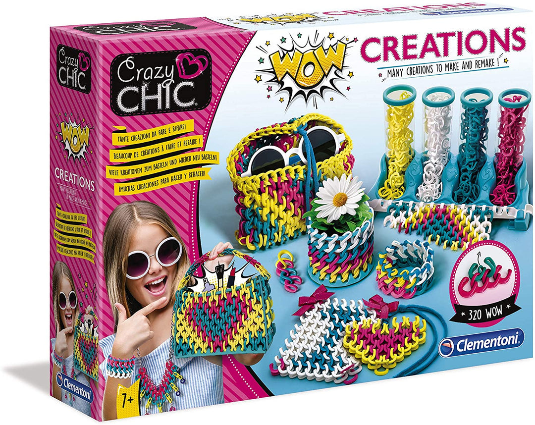 Clementoni - 18540 - Crazy Chic - WOW Creations - jewellery craft for kids from 7 years and older - jewellery girl - Made in Italy ,Multi-coloured