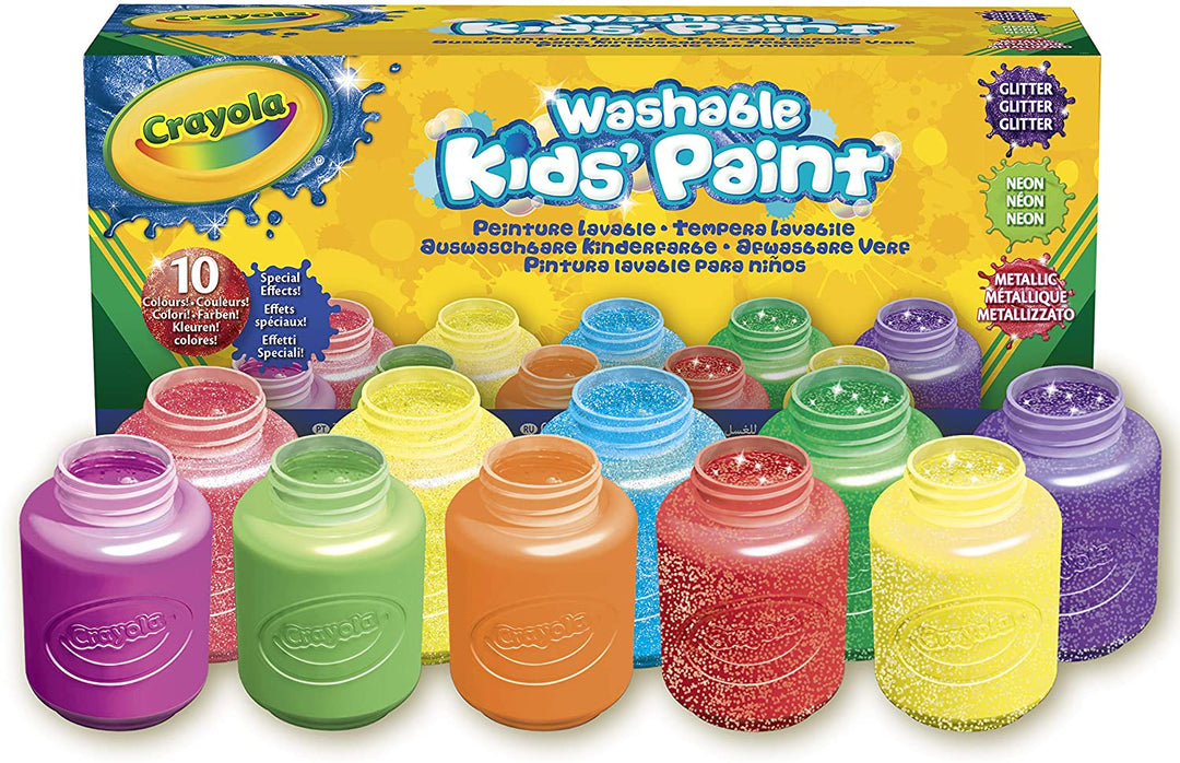 Crayola -10 Washable Temperas Special Effects: Neon, Glitter, Metal, 59mL each, Multicolor, 60ml (Pack of 1), 54-2395