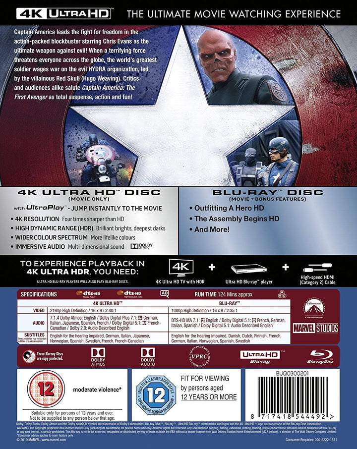 Marvel Studios Captain America: The First Avenger – Action/Abenteuer [Blu-Ray]