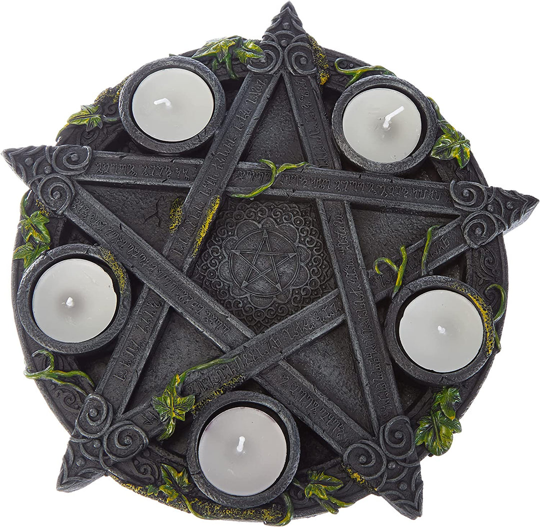 Nemesis Now B2538G6 Wicca-Pentagramm-Teelichthalter, 25,5 cm, Schwarz, Kunstharz