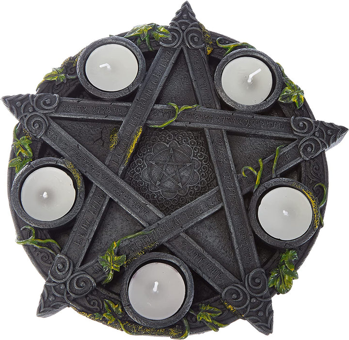 Nemesis Now B2538G6 Wicca-Pentagramm-Teelichthalter, 25,5 cm, Schwarz, Kunstharz