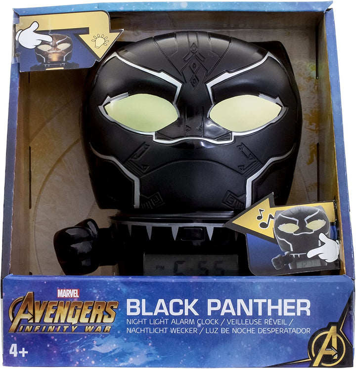 BulbBotz Marvel 2021449 Avengers: Infinity War Black Panther Kids Night Light Alarm Clock with Characterised Sound | black/silver | plastic | 5.5 inches tall | LCD display | boy girl | official