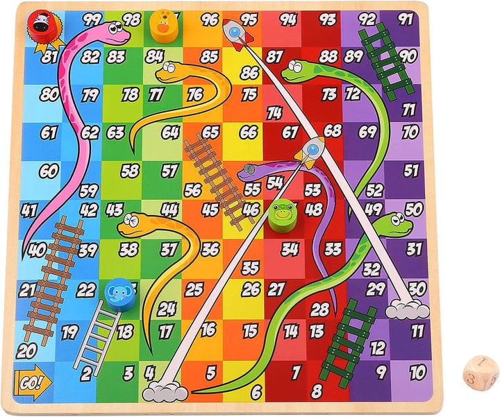 Tooky Toy 921 TY848 EA Wooden 2 in 1 Ludo/Snakes and Ladders