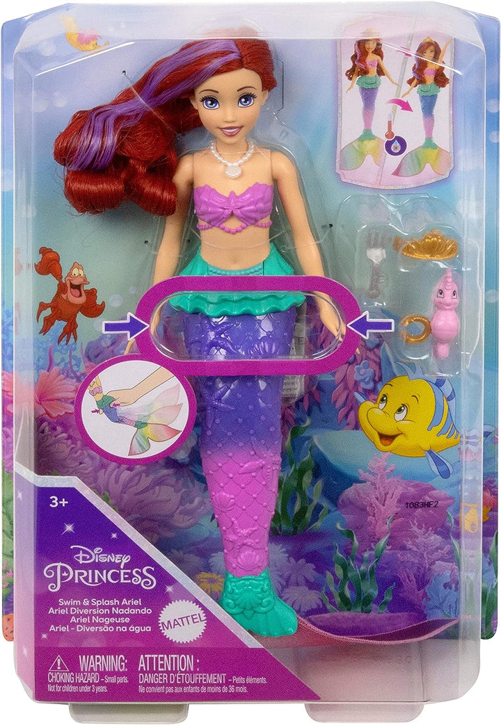 Disney Princess Toys, schwimmende Meerjungfrau-Puppe Ariel mit farbwechselnden Haaren und Tai