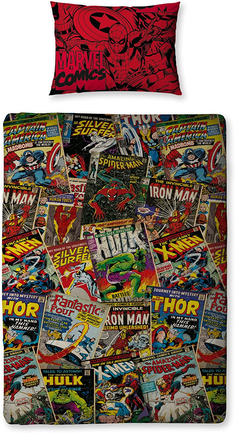 Character World Disney Marvel Comics Single Rotary Bettwäsche-Set, mehrfarbig