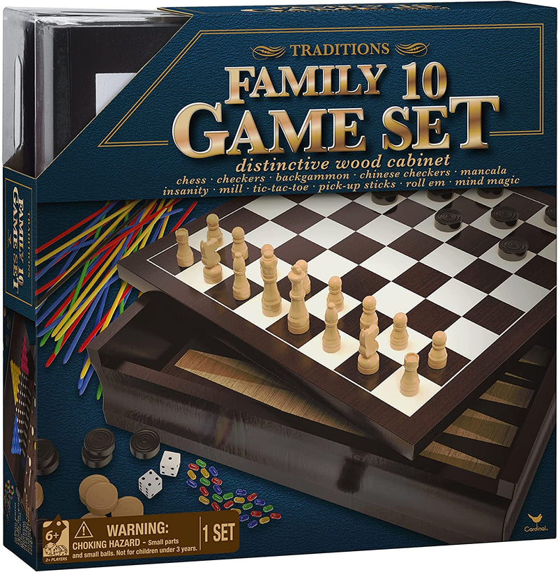 Spin Master Games 10 Family Games Set in Wood Cabinet