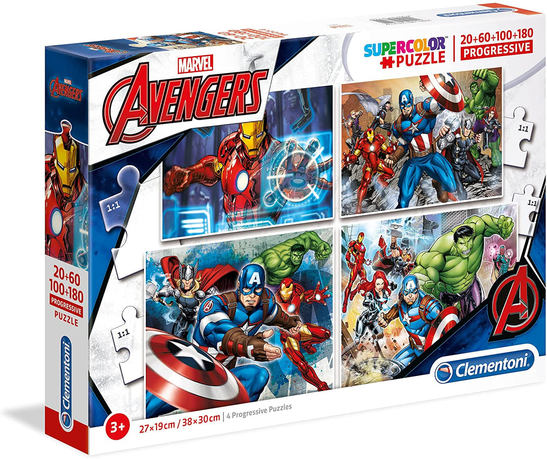 Clementoni 07722 07722-Supercolor Avengers Puzzle-20 + 60 + 80 + 180pc, Multi-Coloured