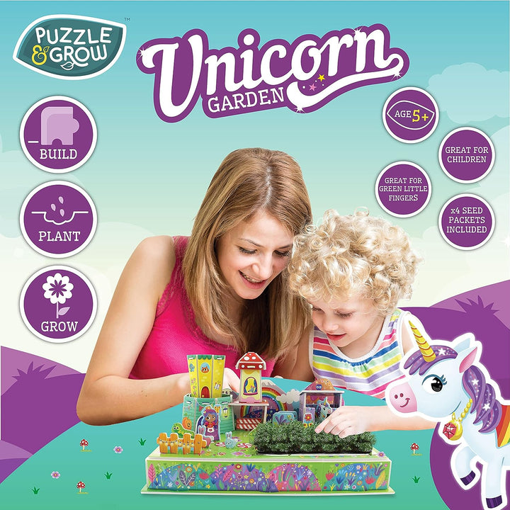 Milly &amp; Flynn Einhorn-Garten-Pflanzset – 3D-Puzzle bauen, pflanzen und wachsen – wachsen