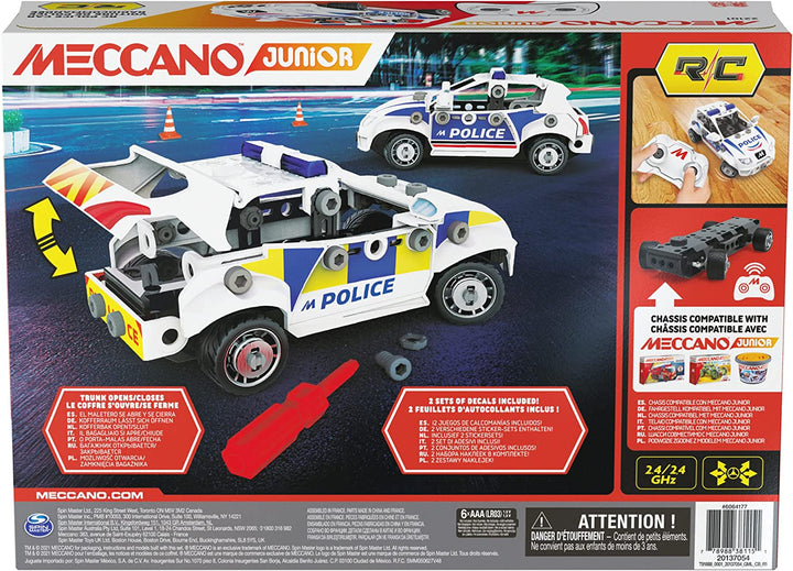 Meccano Junior, RC Police Car with Working Boot and Real Tools, Toy Model Buildi Kit