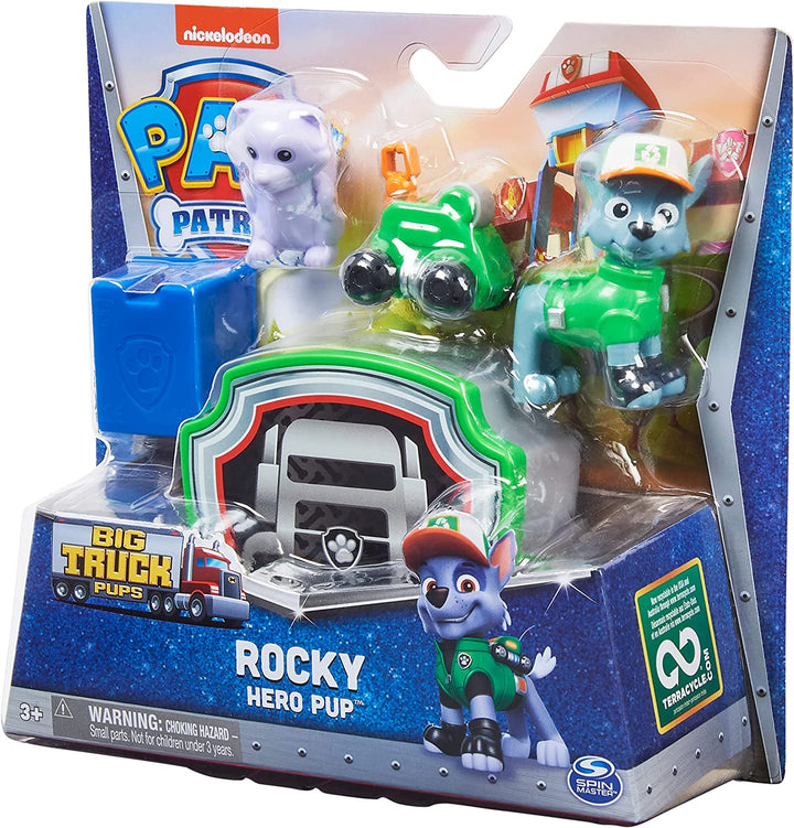 PAW Patrol, Big Truck Pups Rocky Action Figure with Clip-on Rescue Drone