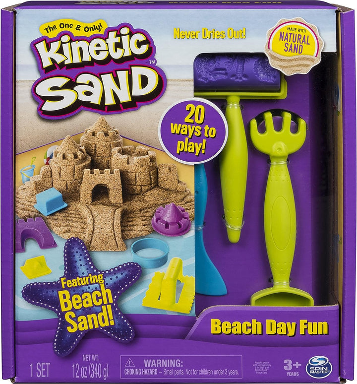Das einzigartige Kinetic Sand, Spielset für Strandtagsspaß mit Burgformen, Werkzeugen und 12 Unzen Kinetic Sand für Kinder ab 3 Jahren