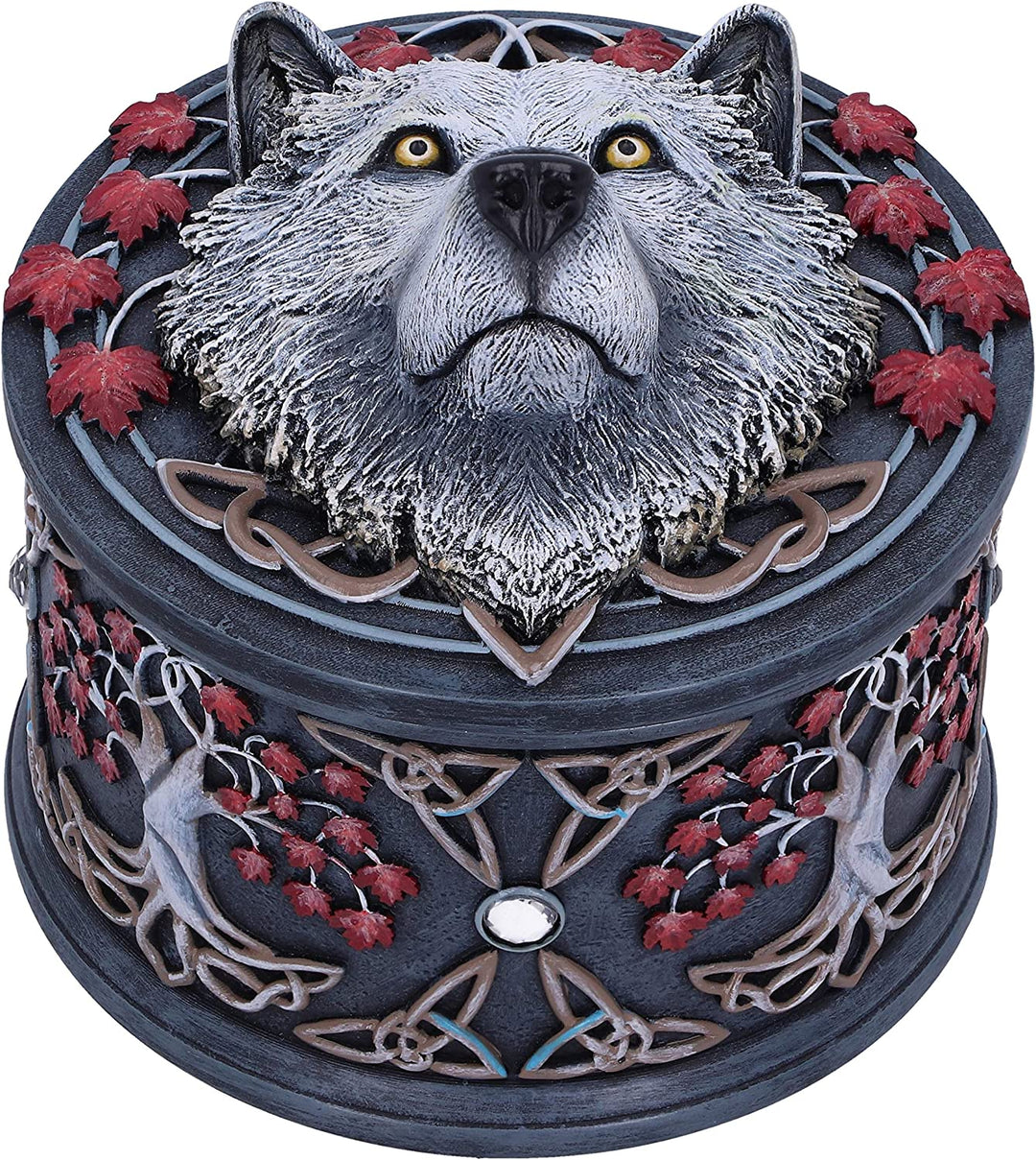 Nemesis Now Lisa Parker Guardian of The Fall White Autumn Wolf Trinket Box, 11cm