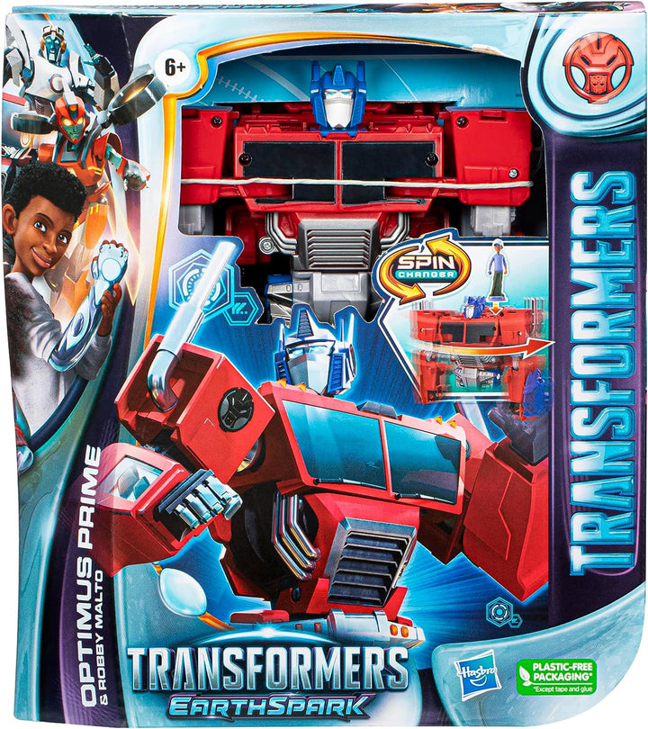 TRANSFORMERS Toys EarthSpark Spin Changer Optimus Prime 20-cm-Actionfigur mit