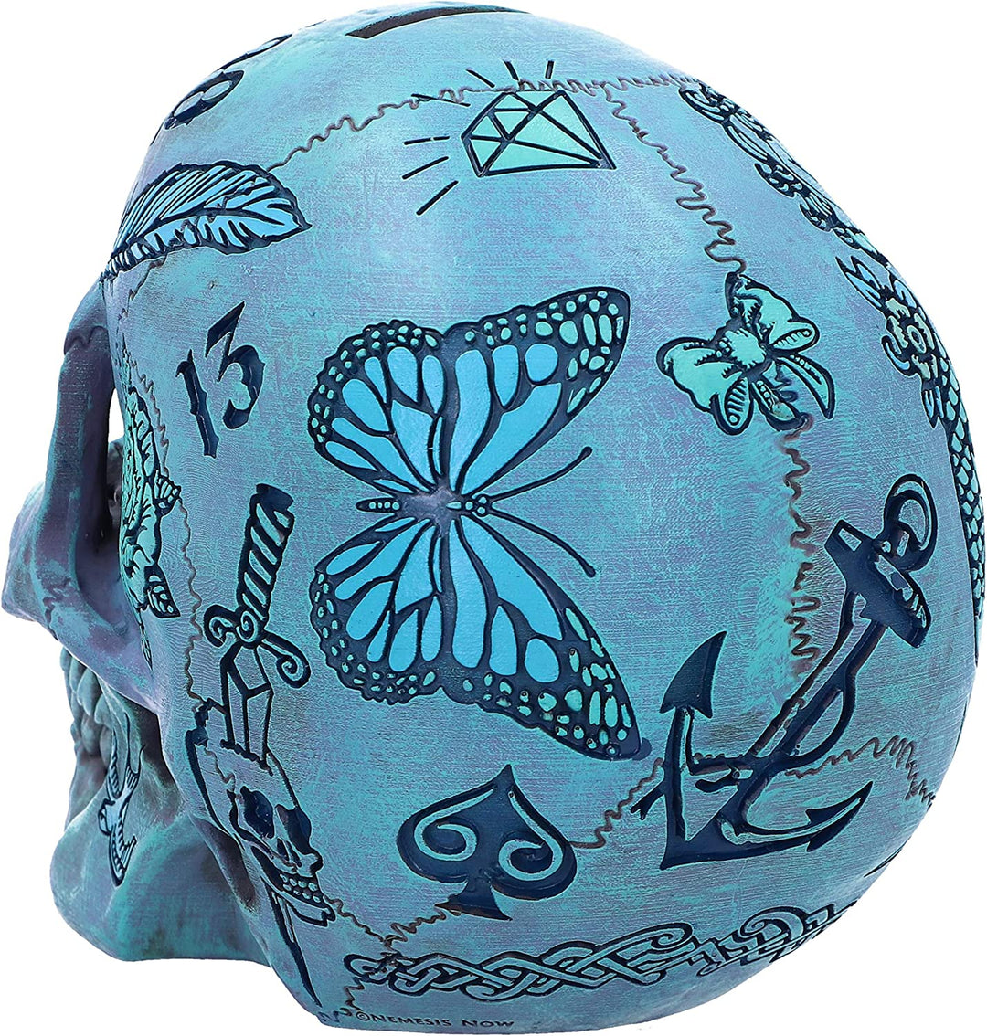 Nemesis Now Aqua Blue Traditional, Tribal Tattoo Fund Totenkopf, Polyresin, Einheitsgröße