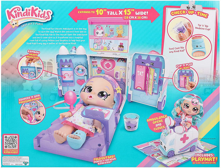 Kindi Kids Hospital Corner Unicorn Ambulance Play Set incluye accesorios Shopkins