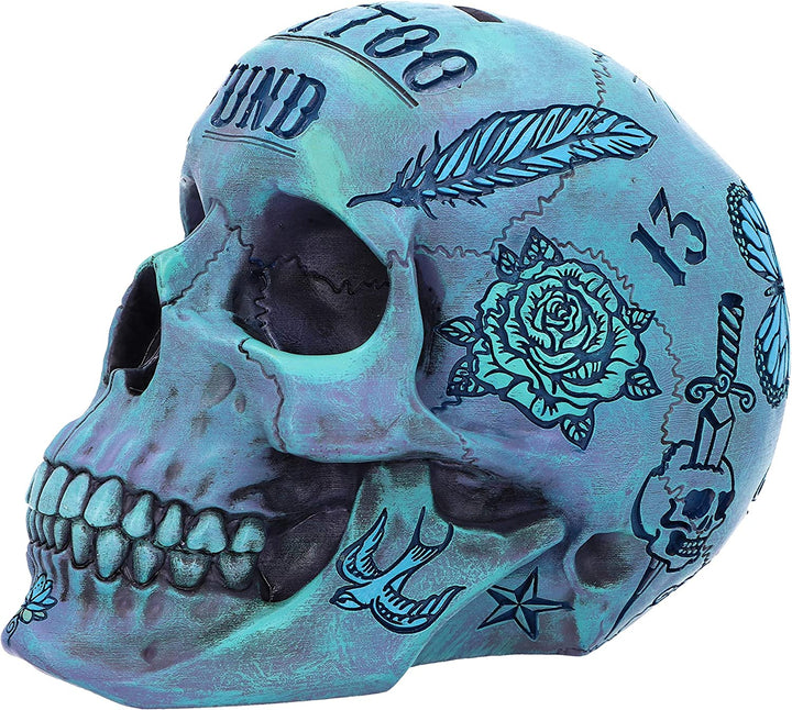 Nemesis Now Aqua Blue Traditional, Tribal Tattoo Fund Totenkopf, Polyresin, Einheitsgröße