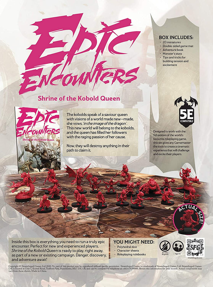 Epic Encounters: Shrine of the Kobold Queen – RPG-Fantasy-Rollenspiel-Tischspiel mit 20 Miniaturen, doppelseitiger Spielmatte und Game-Master-Abenteuerbuch mit Monsterstatistiken, 5E-kompatibel