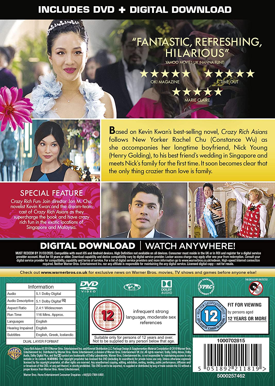 Crazy Rich Asians - Liebesroman/Komödie-Drama [DVD]