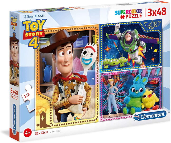 Clementoni – 25242 – Supercolor-Puzzle – Disney Toy Story 4 – 3 x 48 Teile – hergestellt in Italien – Puzzle für Kinder ab 4 Jahren