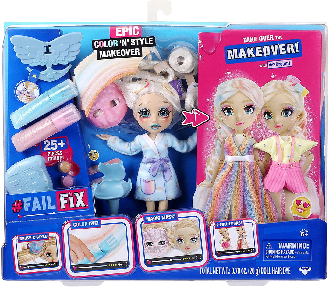 FailFix @2Dreami Epic Color &#39;N&#39; Style Makeover Doll Pack, bambola alla moda da 8,5 pollici