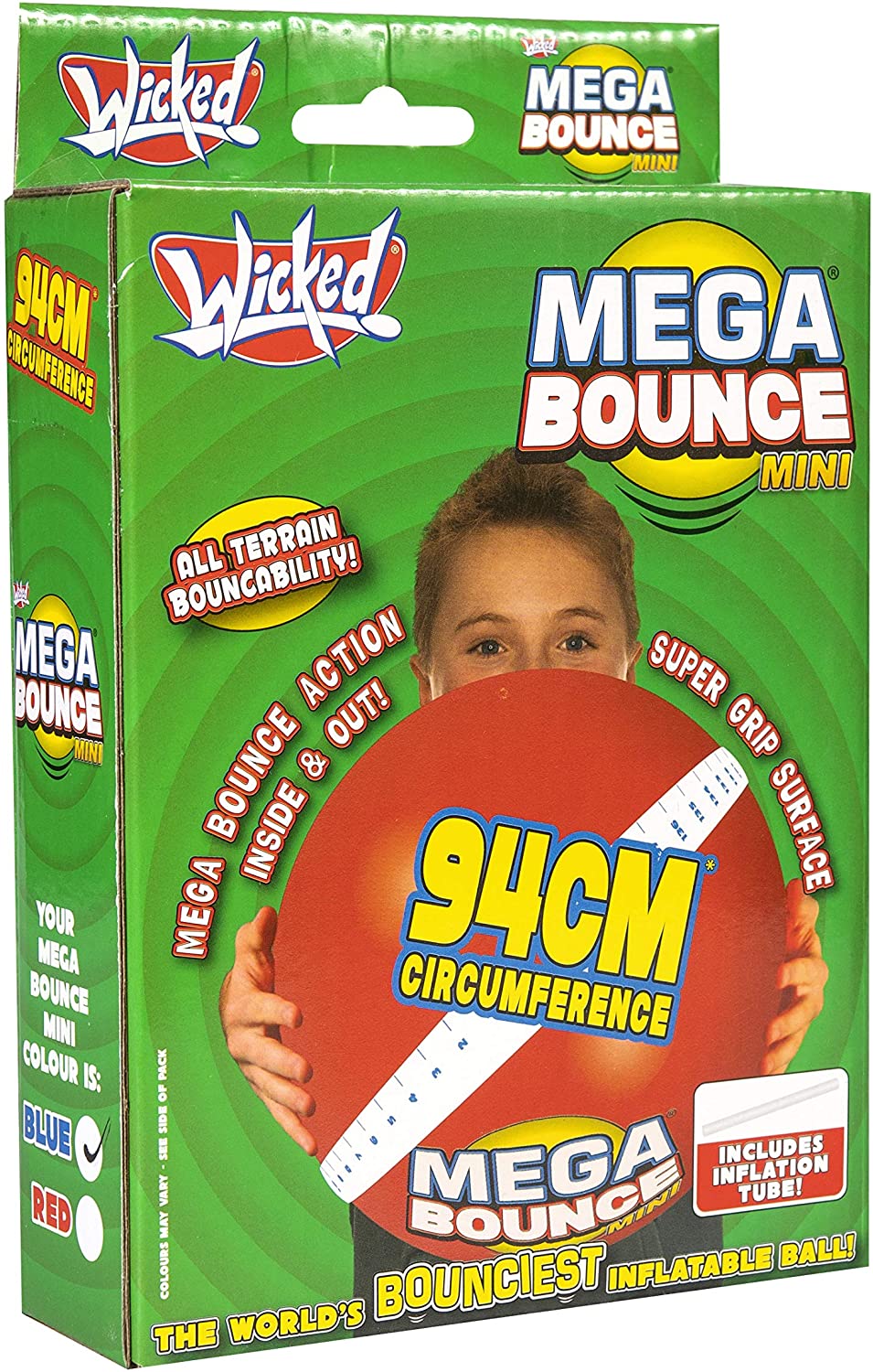 Wicked Wkmbm Mega Bounce Mini opblaasbare buitenbal, rood of blauw