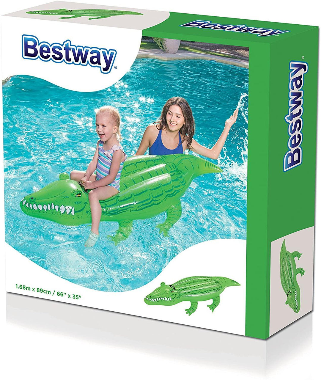 Bestway 41010 Inflatable Crocodile Pool Float Ride-On Green 1.68m x 89 cm - Yachew