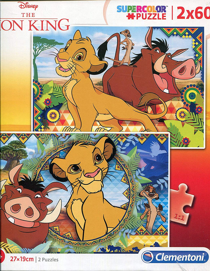 Clementoni – 21604 – Supercolor-Puzzle für Kinder – Disney König der Löwen – 2 x 60 Teile Puzzle