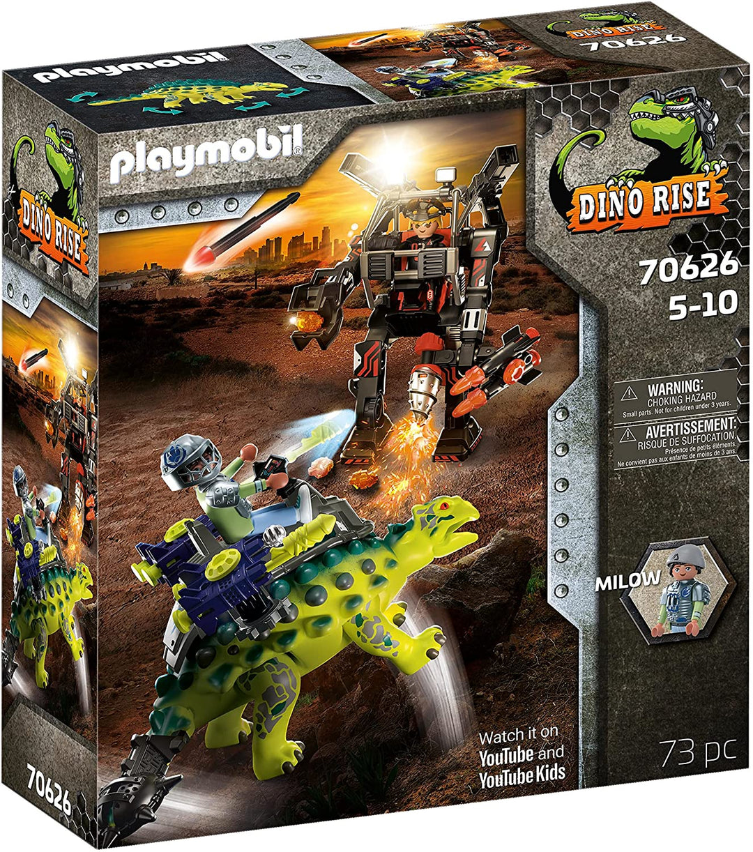 Playmobil 70626 Saichania, Invasion des Roboters Spielset mit gepanzertem Dinosaurier und Roboterkämpfer mit feuernden Kanonen