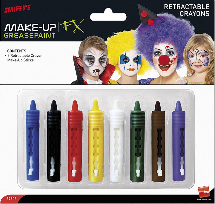 Smiffys Intrekbare Crayon Make-up Sticks Pak van 8