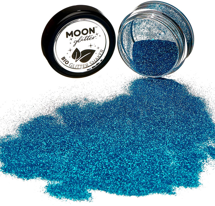 Biologisch abbaubare Öko-Glitzerstreuer von Moon Glitter Blue – kosmetischer Bio-Festival-Make-up-Glitzer für Gesicht, Körper, Nägel, Haare, Lippen