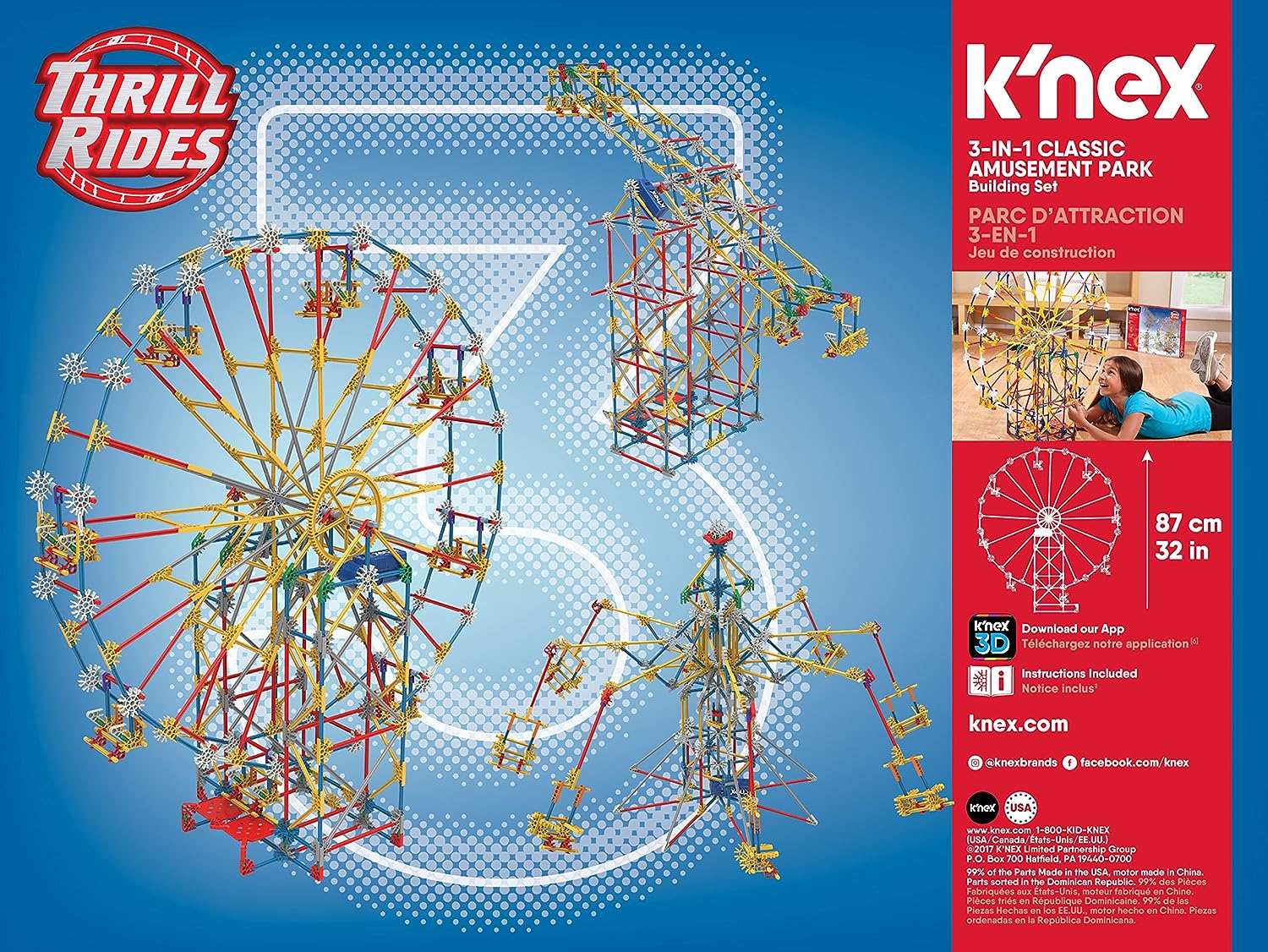 K'NEX 3-in-1-Bausatz „Klassischer Vergnügungspark“ – 744-teiliges Spielset für Kinder ab 9 Jahren