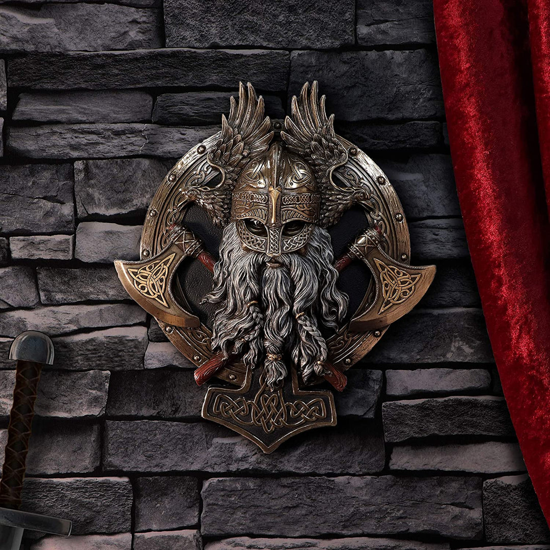 Nemesis Now Bronze for Valhalla Viking Axe Hammer Raven Wall Plaque, 27cm