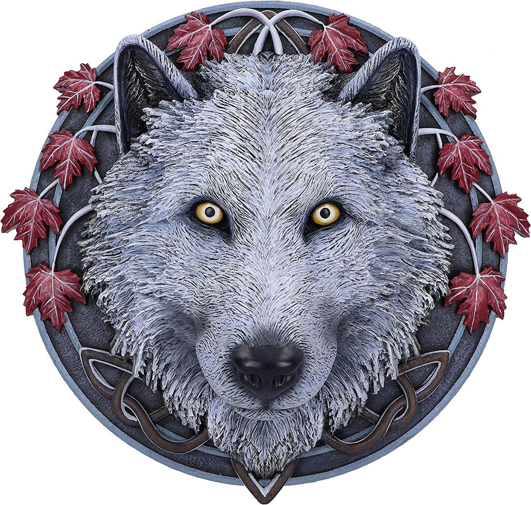 Nemesis Now Lisa Parker Guardian of The Fall Weißes Herbstwolf-Wandschild, 29 cm