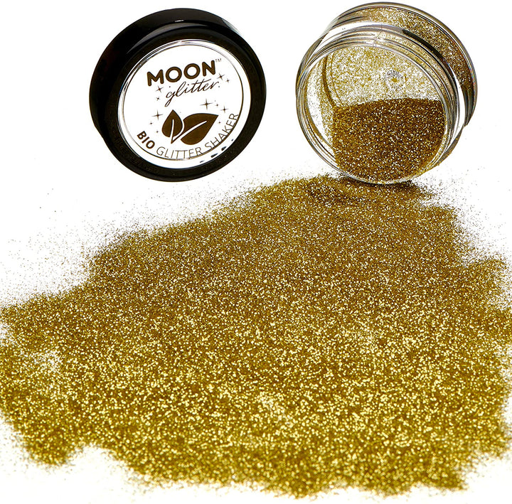 Biologisch abbaubare Öko-Glitzerstreuer von Moon Glitter Gold Cosmetic Bio Festival Makeup Glitter für Gesicht, Körper, Nägel, Haare, Lippen