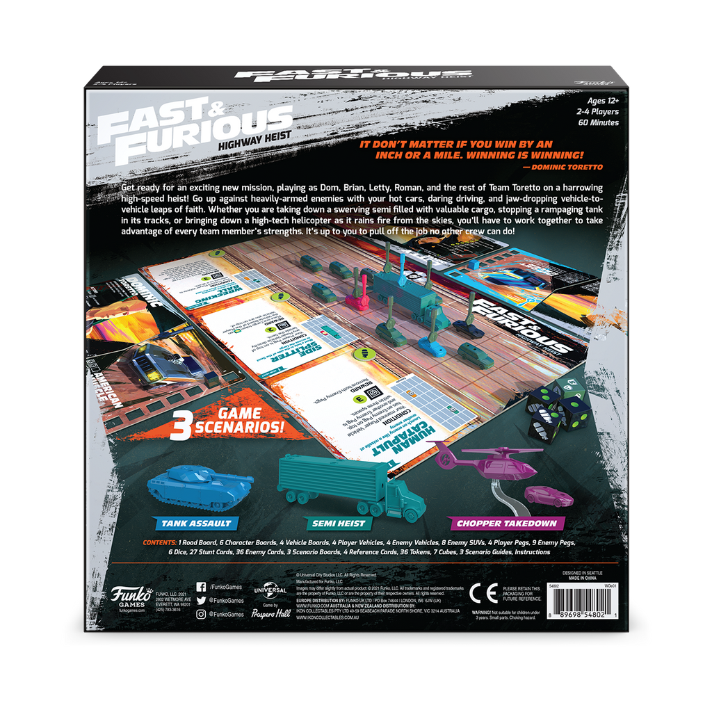 Das auf Mission basierende kooperative Strategie-Brettspiel „The Fast And Furious: Highway Heist“.